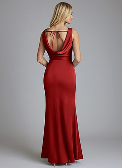 Azazie Tallie Bridesmaid Dresses Pomegranate Mermaid Pleated Stretch Satin Dress image6