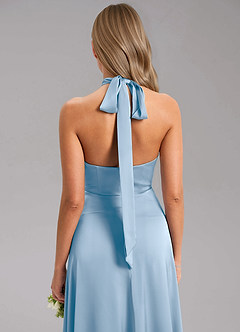 Azazie Tracie Bridesmaid Dresses Powder Blue A-Line Side Slit Stretch Satin Dress image7