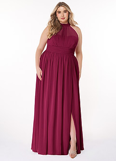 Azazie Iman Vestidos de damas de honor Vestido Borgoña de Gasa de Línea A con Línea A fruncida image8