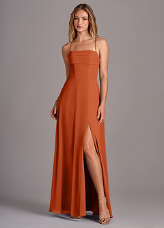 Azazie Carolyn Bridesmaid Dresses Burnt Orange A-Line Pleated Chiffon Dress image1