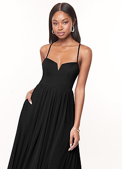 Azazie Marsol Bridesmaid Dresses Black A-Line Corset Mesh Dress image5