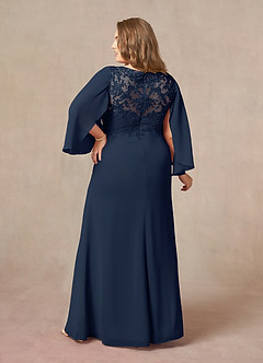Azazie Perry vestidos de madre de la novia Vestido de Azul Marino Oscuro de Gasa de Sirena con Encaje cuello pico image8
