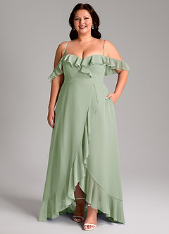Azazie Lyra Robes de demoiselle d'honneur Robe Trapèze Convertible en Mousseline de soie Vert Sauge image16