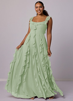 Barbie ♥ Azazie Bridesmaid Dresses Dusty Sage A-Line with Pockets Chiffon Dress image10