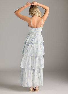 Azazie Kaiden Bridesmaid Dresses Blue Vintage Floral A-Line Sweetheart Neckline Chiffon Dress image2