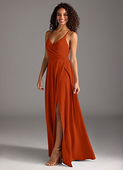 Azazie Davis Bridesmaid Dresses Paprika A-Line Pleated Stretch Crepe Dress image2