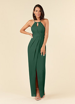 Azazie Hadid Final Sale Dark Green Sheath Pleated Mesh Dress image1