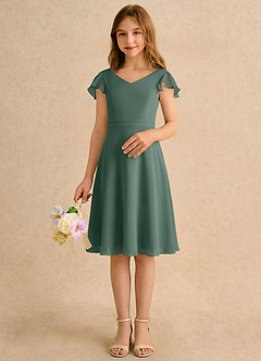 Azazie Narin Girls Formal Flower Girl Dresses Sea Moss A-Line with Sleeves Chiffon Dress image3