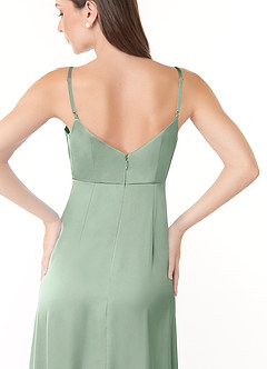 Azazie Esmee Final Sale Terracotta A-Line Pleated Stretch Satin Dress image6