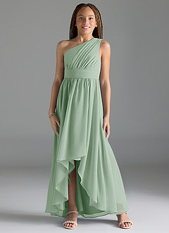 Azazie Mathilda Junior Agave A-Line Pleated Chiffon Dress image1