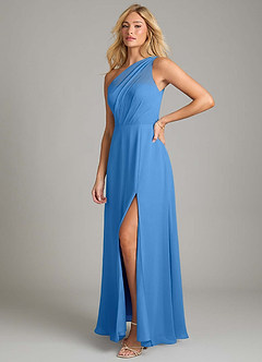 Azazie Phaedra Bridesmaid Dresses Blue Jay A-Line One Shoulder Chiffon Dress image5