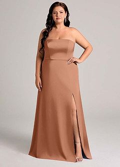 Azazie Wren Bridesmaid Dresses Bronzer A-Line Strapless Stretch Satin Convertible Dress image8