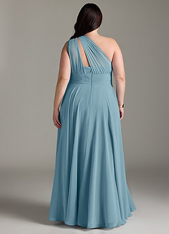Azazie Charlize Bridesmaid Dresses Moody Blue A-Line One Shoulder Chiffon Dress image8