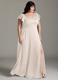 Azazie Bondi Bridesmaid Dresses White Alabaster A-Line Bow Stretch Satin Dress image10