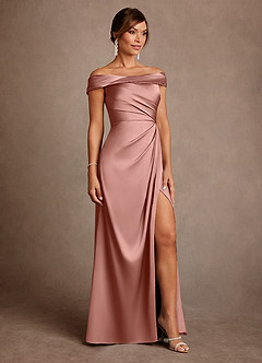 Azazie Bedford Mother of the Bride Dresses Rosette Sheath Pleated Stretch Satin Dress image4
