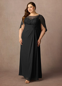 Azazie Hera Kleider für die Brautmutter A-Linie Spitzen-Capelet Chiffon Kleid Schwarz image9