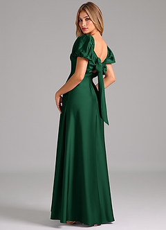 Azazie Fatima Bridesmaid Dresses Dark Green A-Line Pleated Stretch Satin Dress image2