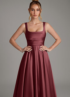 Azazie Azaria Bridesmaid Dresses Merlot A-Line Corset Stretch Satin Dress image6