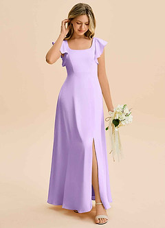 Azazie Bondi Junior Vestido de Lila de Satén Elástico de Corte en A con Corte Lateral image3