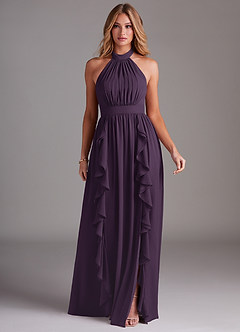 Azazie Avary Bridesmaid Dresses Plum A-Line Pleated Chiffon Dress image3