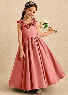 Azazie Eden Flower Girl Dresses Salmon Pink Ball-Gown Pleated Matte Satin Dress image2