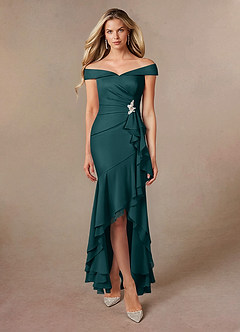 Azazie Billings Mother of the Bride Dresses Pine Mermaid Off the Shoulder Stretch Satin Dress image5