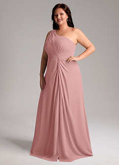 Azazie Brooke Robes de demoiselle d'honneur Robe Trapèze en Mousseline de soie Ue épaule Rose Poussiéreuse image4