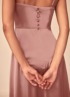 Azazie Dottie Bridesmaid Dresses Rosette A-Line Stretch Satin Dress image7