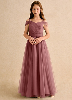 Azazie Yuna Girls Formal Flower Girl Dresses Amethyst A-Line Off the Shoulder Tulle Dress image4
