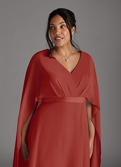 Azazie Isa Mère de la mariée Robes Robe Trapèze en Mousseline de soie Col V plissé Terracotta image11