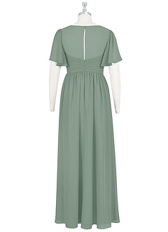 Azazie Verna Brautjungfernkleider für Schwangere A-Linie V-Hals Gerüscht Chiffon Bodenlänge Kleid image8