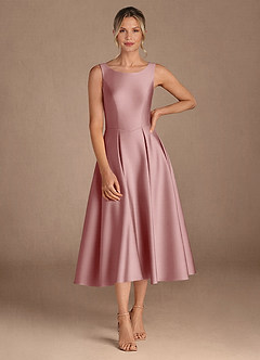 Azazie Fulton Mother of the Bride Dresses Dusty Rose A-Line Pleated Stretch Satin Dress image4