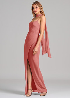 Azazie Calandra Robes de demoiselle d'honneur Robe Fourreau en Mousseline de soie Plissé Antique Rose image4