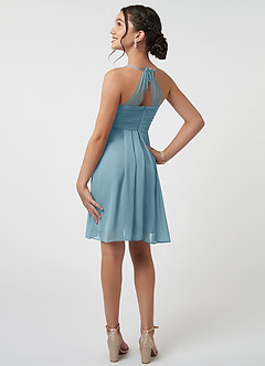 Azazie Ginny Junior Moody Blue A-Line Pleated Chiffon Dress image4