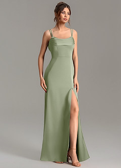 Azazie Egypt Robes de demoiselle d'honneur Robe Sirène en Satin extensible Décolleté en cœur Pistache image1