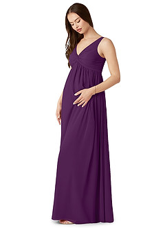 Azazie Yetta Maternity Bridesmaid Dresses A-Line V-Neck Gathered Chiffon Floor-Length Dress image4