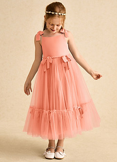 Azazie Jaci Flower Girl Dresses Sunset A-Line Spaghetti Strap Chiffon Dress image6