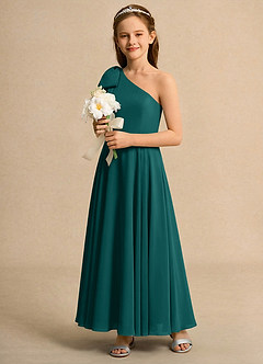 Azazie Guppy Girls Formal Flower Girl Dresses Peacock A-Line One Shoulder Chiffon Dress image6