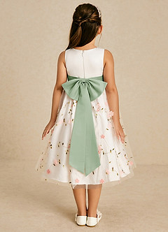 Azazie Pollie Flower Girl Dresses Blushing Pink Dusty Sage A-Line Bow Tulle Dress image2