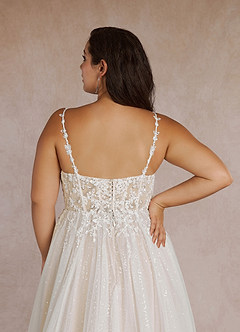 Azazie Florian Wedding Dresses Diamond White Champagne A-Line V-Neck Sequins Tulle Dress image13