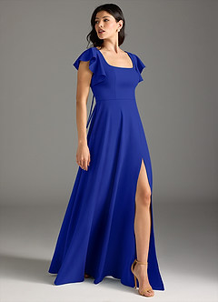 Azazie Bondi Bridesmaid Dresses Royal Blue A-Line Ruched Stretch Crepe Dress image5