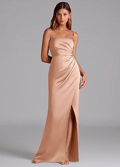 Azazie Calandra Suknie dla druhen Linia A Pofałdowany Satyna elastyczna Do ziemi Sukienka image1