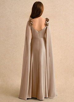 Azazie Rosita Girls Formal Robe Demoiselle D'honneur Fillette Robe Trapèze en Satin extensible Plissée Taupe image2