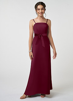 Azazie Anina Junior Mulberry A-Line Bow Stretch Satin Dress image3