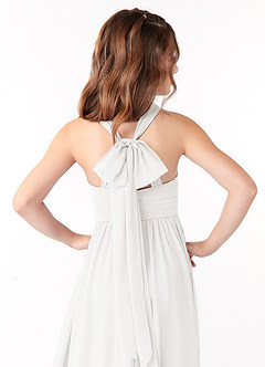 Azazie Jaylah Junior White A-Line Ruched Chiffon Dress image4