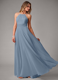 Azazie Amalia Brautjungfernkleider A-Linie Plissee Chiffon Kleid Staubblau image3