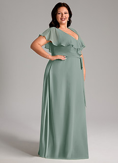 Azazie Lainey Bridesmaid Dresses Silver Sage A-Line with Pockets Chiffon Dress image12