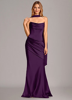 Azazie Pelagia Suknie dla druhen Syrena Gorset Satyna elastyczna Do ziemi Sukienka image3