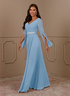 Azazie Belinda vestidos de madre de la novia Vestido de Azul Pálido de Gasa de Corte en A con Cuello en V Plisado image3