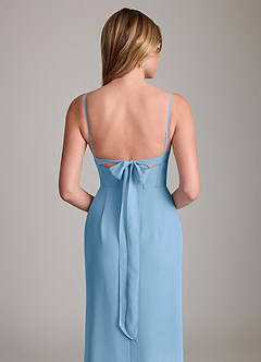 Azazie Mai Bridesmaid Dresses Steel Blue Sheath Pleated Chiffon Dress image6